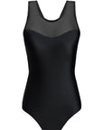 Black Hollow Out Back Mesh High Leg One Piece Swimsuit