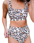 Leopard Print High Waist Sexy Color Block Bikini