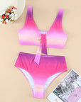 Purple Patchwork Bikini Swimsuit Women Bathing Suits Gradient Color Knotted V Neck Bikini Set