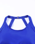 Blue Strappy Halterneck Skirt Style One Piece Swimsuit