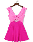 Bright Pink Cut Out Ruffle Crossed One Piece Swimdress