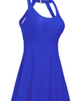 Blue Strappy Halterneck Skirt Style One Piece Swimsuit