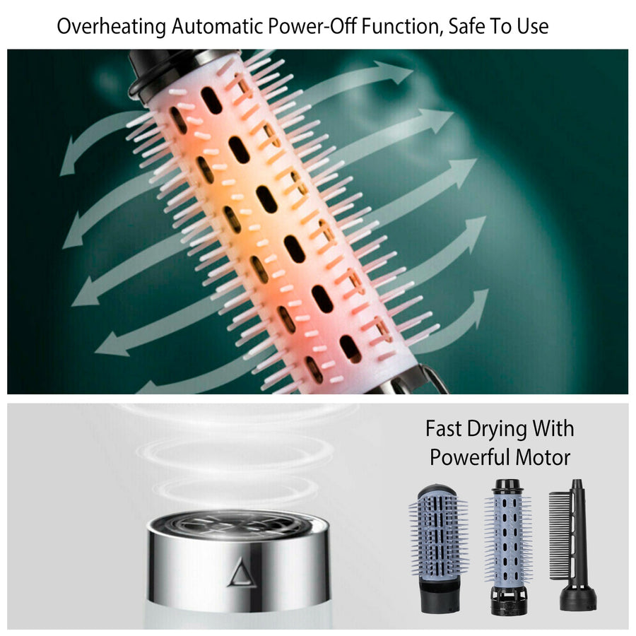 3 In 1 Hot Air Brush One-Step Hair Dryer Comb 3 Interchangeable Brush Combs Volumizer Hair Curler Straightener 66.93in Rotatable Cable w/ 3 Heating Ad