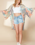 Multicolor Boho Floral Open Front Half Sleeve Kimono Stylish Layering Piece for Bohemian Chic Look