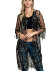 White Sequin Sheer Casual Open Front Cover Up