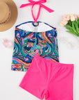 Green Tropical Print Halter Tankini Set