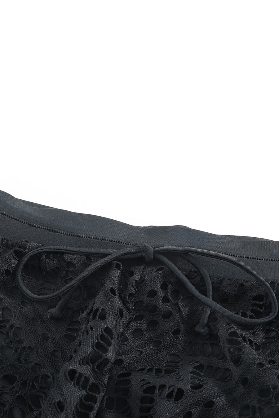 Black Hollow Out Lace Overlay Swim Shorts