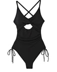 Black Ribbed Sexy Cutout One Piece Swimsuit