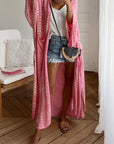 Women's Pink Bohemian Tie Dye Oversize Long Kimono Sleeve Shift Loose Kimonos Cardigan Blouses