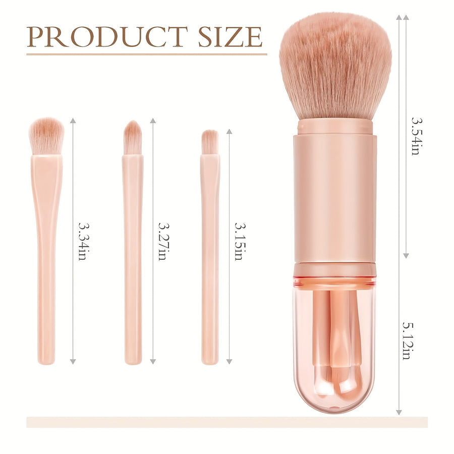 Travel Makeup Brushes Set: 4 in 1 Mini Cute Makeup Brush Retractable Professional Foundation Blending Powder Eye Shadow Brush for Women Facial Cosmetics Makeup Brush Set