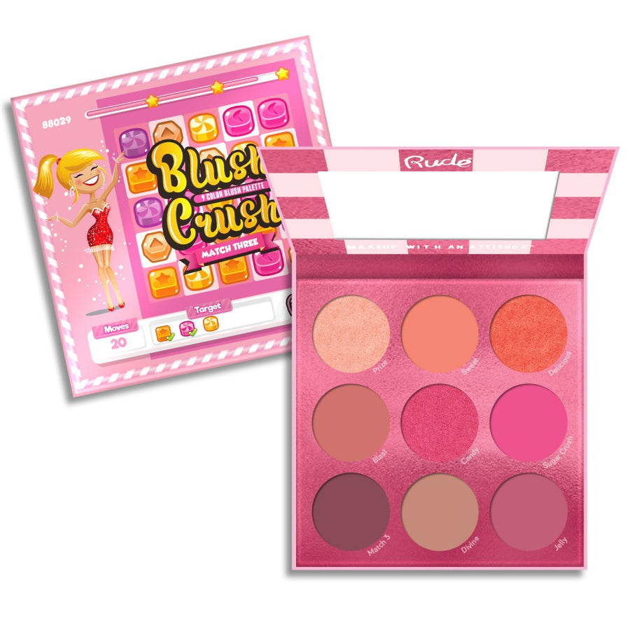 RUDE Blush Crush 9 Color Blush Palette - Match Three - Free Shipping