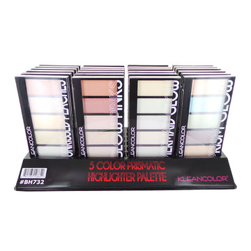 KLEANCOLOR 5 Color Prismatic Highlighter Palette Display Set, 24 Pieces - Free Shipping