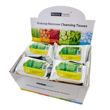 BEAUTY TREATS Makeup Remover Cleansing Tissues - Aloe - Display Set, 12 Pieces - Free Shipping