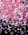 100pcs Random Mixed Pink Bowknot Heart 3D Nail Decorations