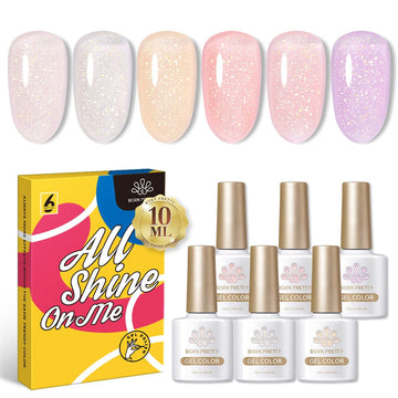 Pink Jelly Glitter Gel 6 Colors Gel Polish Set 10ml