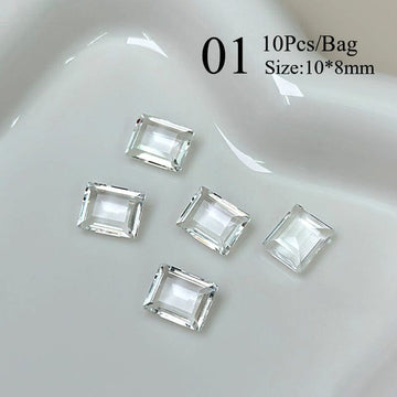 10pcs Rectangular Sugar Cube Rhinestones Nail Art Decoration