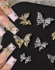 Gold Silver Butterfly Alloy Charms Rhinestones Nail Decoration