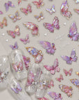 5D Nail Stickers Pink Butterfly Shell Light Design Adhesive Nail Decals