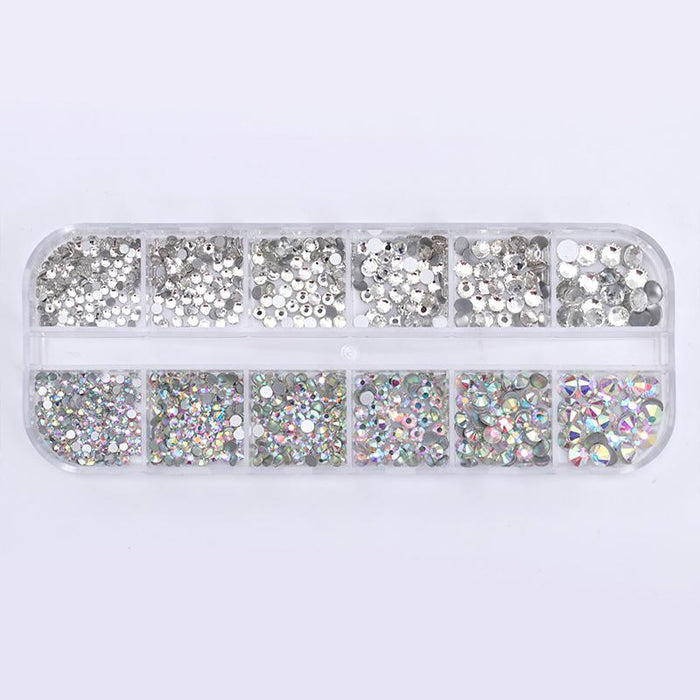 12 Grids Colorful Nail Rhinestones