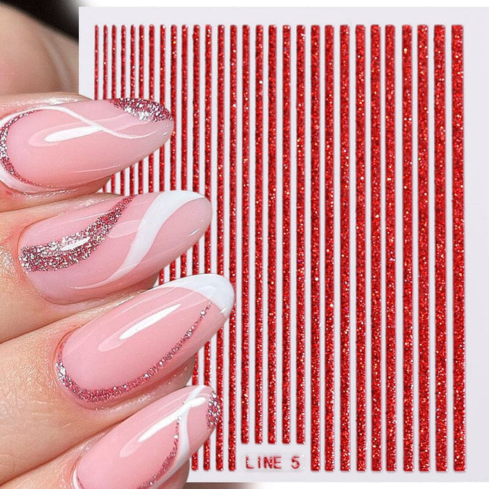 Red Glitter Line Nail Sticker