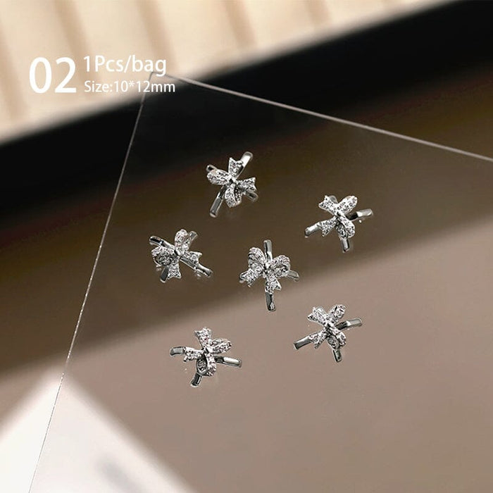 Silver Alloy Butterfly Bowknot Charm Rhinestones