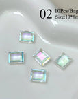 10pcs Rectangular Sugar Cube Rhinestones Nail Art Decoration