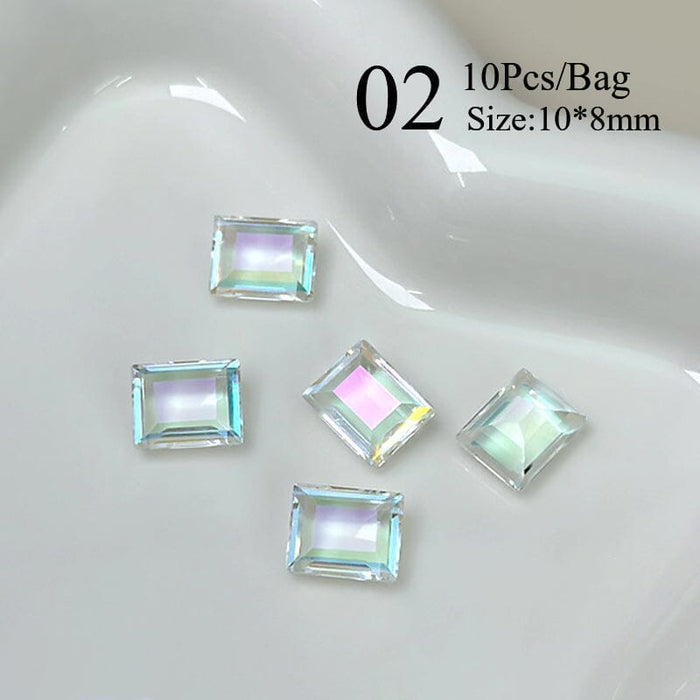 10pcs Rectangular Sugar Cube Rhinestones Nail Art Decoration