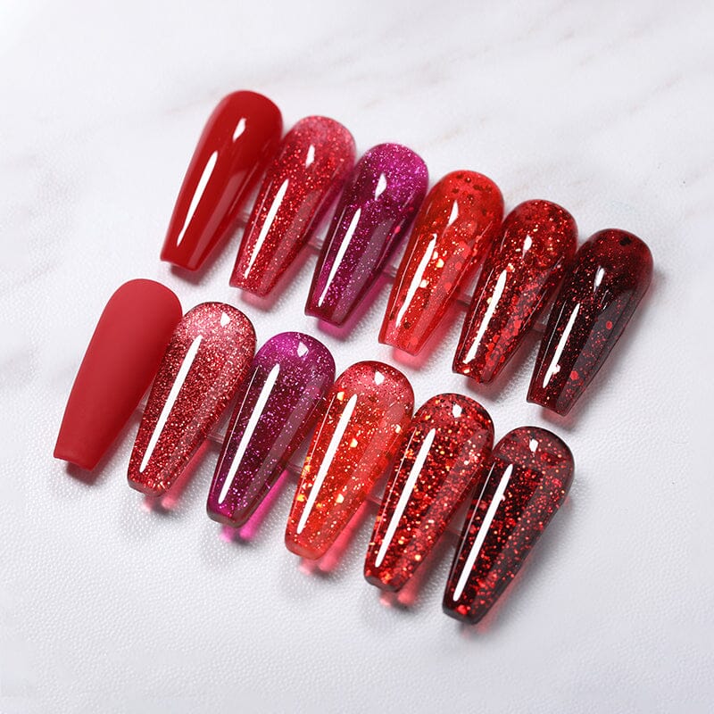 Red Glitter 6 Colors Gel Polish Set 10ml