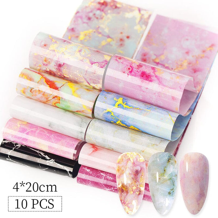 10pcs Marble Nail Foil Stickers