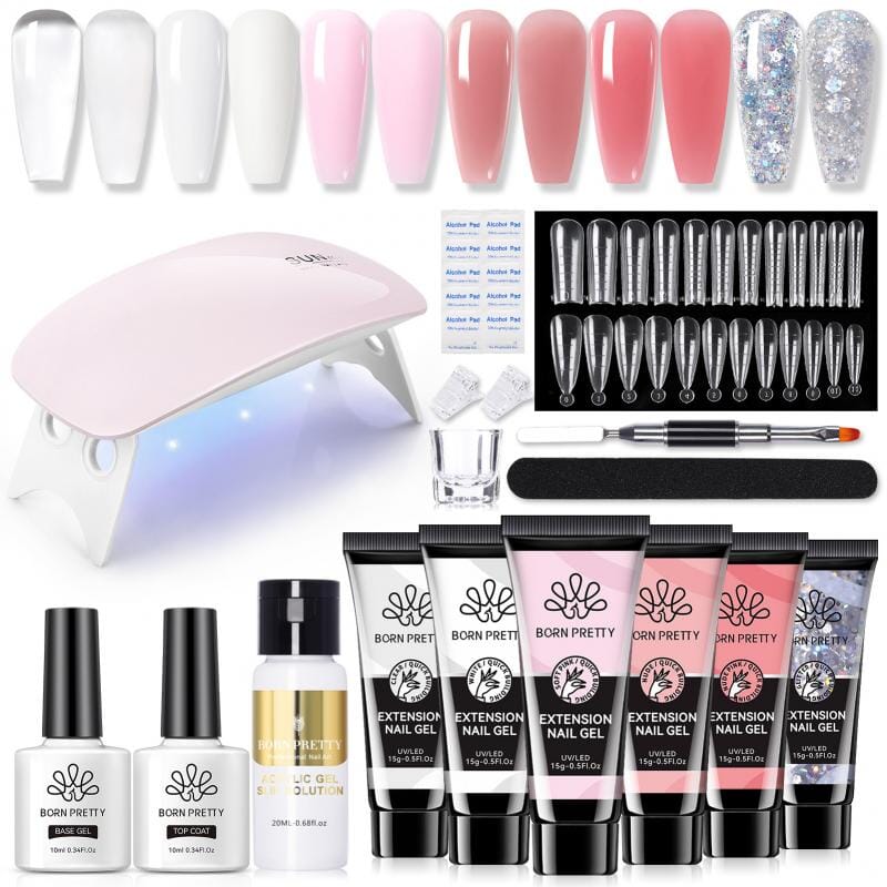 6 Colors Extension Gel Starter Kit with Nail Lamp Base Top Coat 15ml