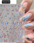 5D Nail Stickers Pink Butterfly Shell Light Design Adhesive Nail Decals