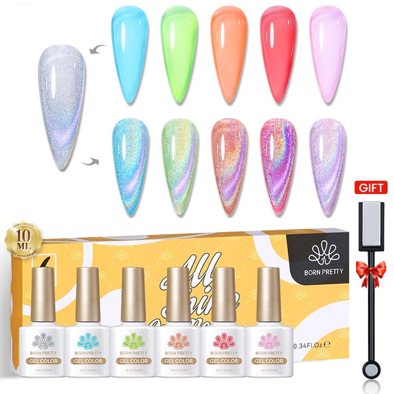 6 Colors Jelly Gel & Cat Magnetic Gel Polish Set #11 10ml