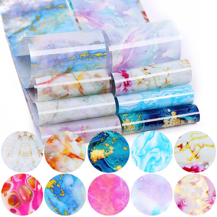 10pcs Blue Marble Nail Foil Sticker