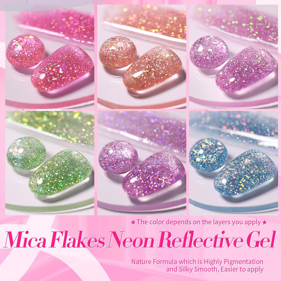 6 Colors Mica Flakes Neon Reflective Gel 7ml