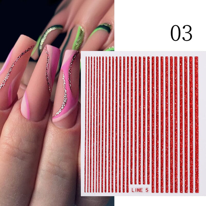 Red Glitter Line Nail Sticker