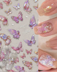 5D Nail Stickers Pink Butterfly Shell Light Design Adhesive Nail Decals