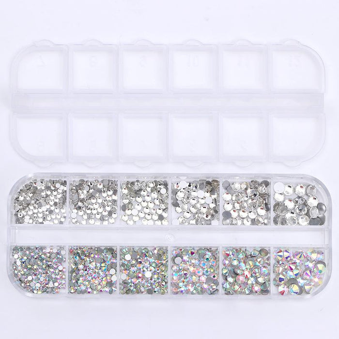 12 Grids Colorful Nail Rhinestones