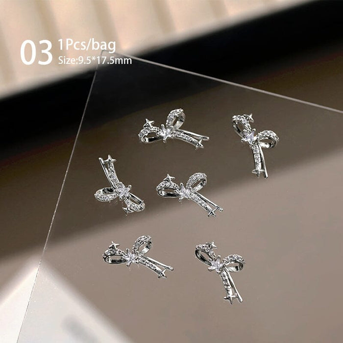 Silver Alloy Butterfly Bowknot Charm Rhinestones