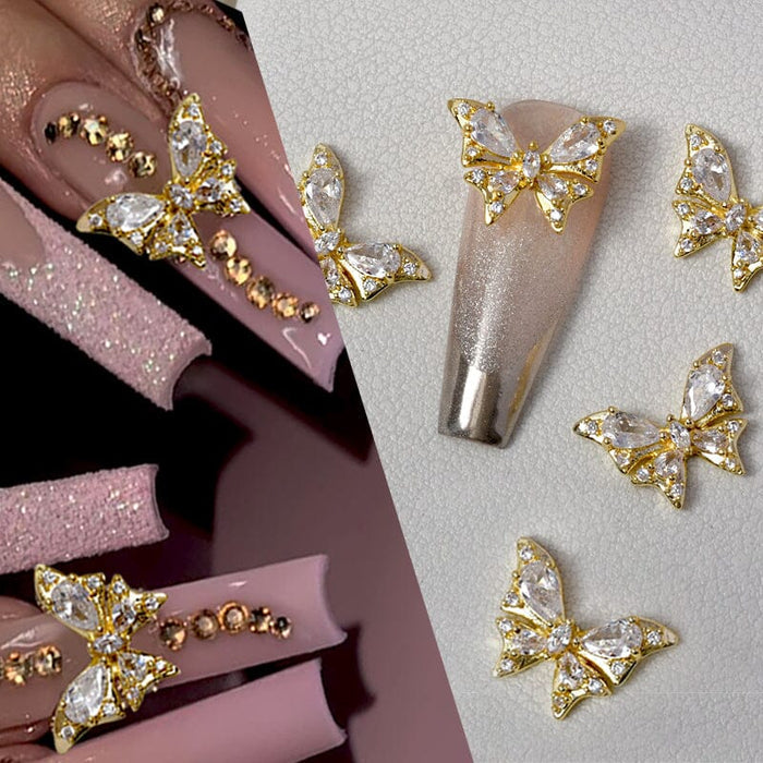 Gold Silver Butterfly Alloy Charms Rhinestones Nail Decoration