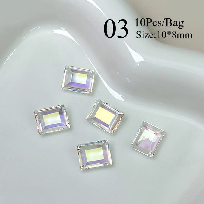 10pcs Rectangular Sugar Cube Rhinestones Nail Art Decoration