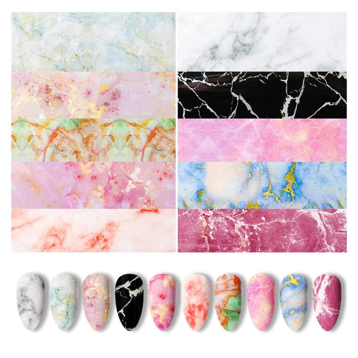 10pcs Marble Nail Foil Stickers