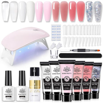 6 Colors Extension Gel Starter Kit with Nail Lamp Base Top Coat 15ml