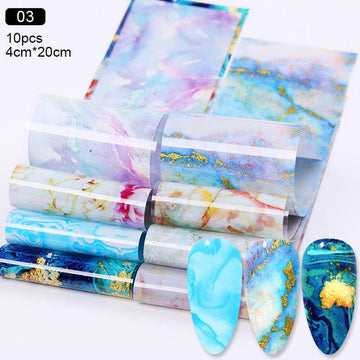 10pcs Blue Marble Nail Foil Sticker