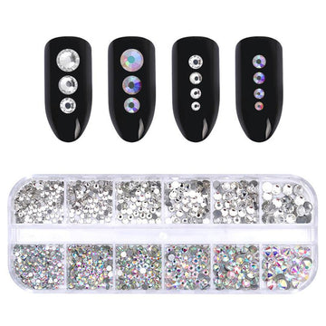 12 Grids Colorful Nail Rhinestones