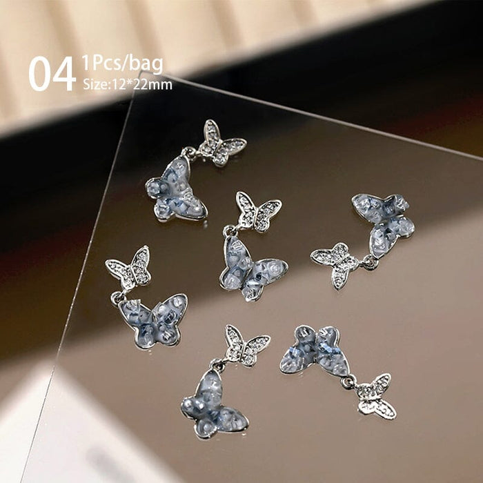 Silver Alloy Butterfly Bowknot Charm Rhinestones