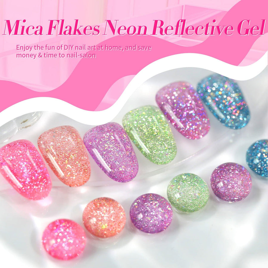 6 Colors Mica Flakes Neon Reflective Gel 7ml