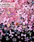 100pcs Random Mixed Pink Bowknot Heart 3D Nail Decorations