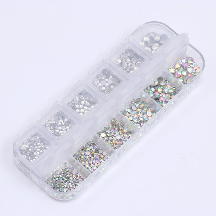 12 Grids Colorful Nail Rhinestones