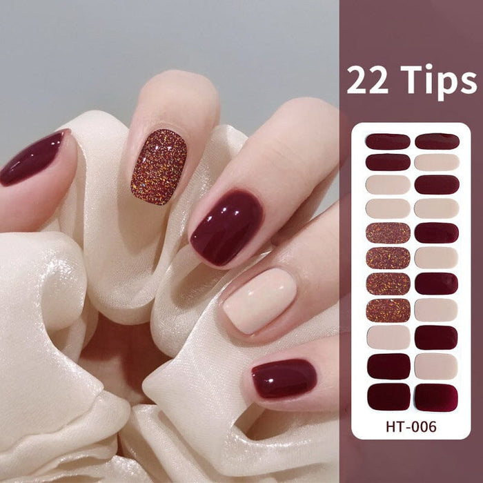 22 Tips Pure Glitter Colors Semi Cured Gel Nail Strips