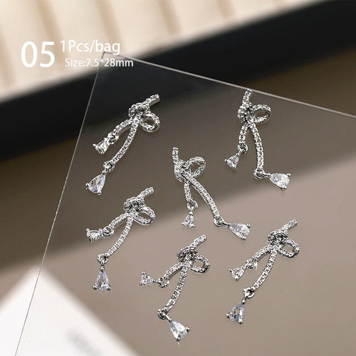 Silver Alloy Butterfly Bowknot Charm Rhinestones